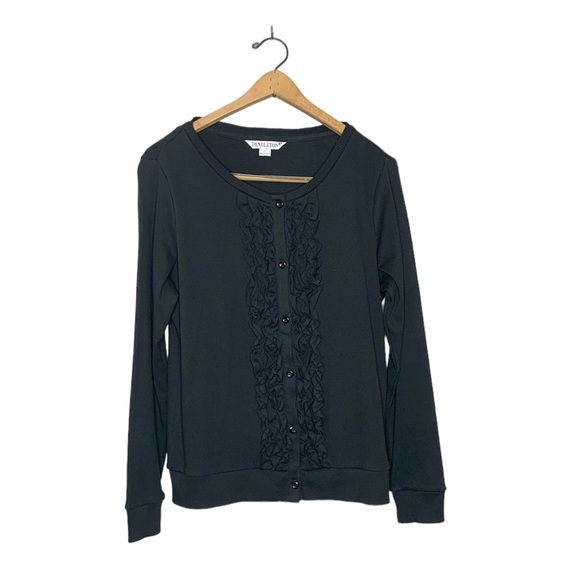 Pendleton Ruffle Button Front Cardigan Top Dark Grey Large L - Picture 1 of 5